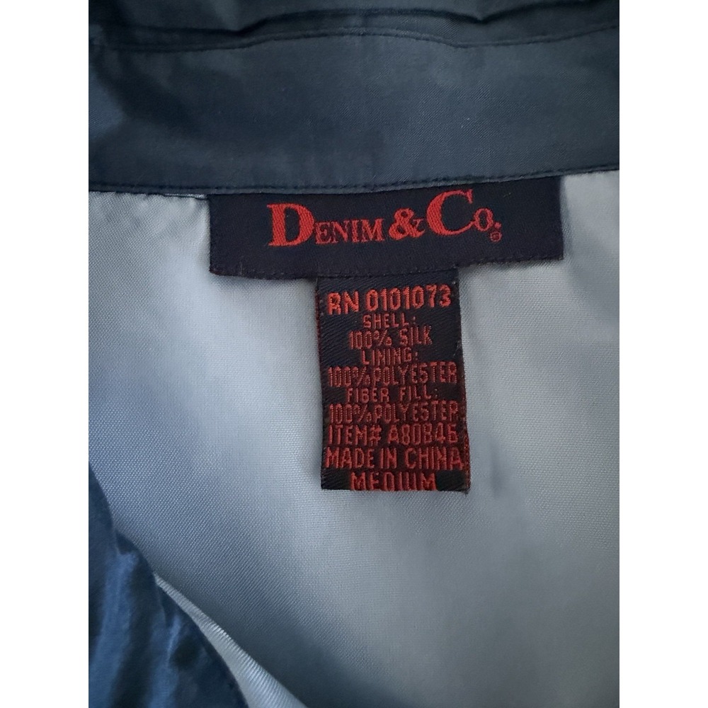 Denim & Co Jacket Blue Silk Classic Button-Front Collared Short Capsule M - Picture 6 of 6